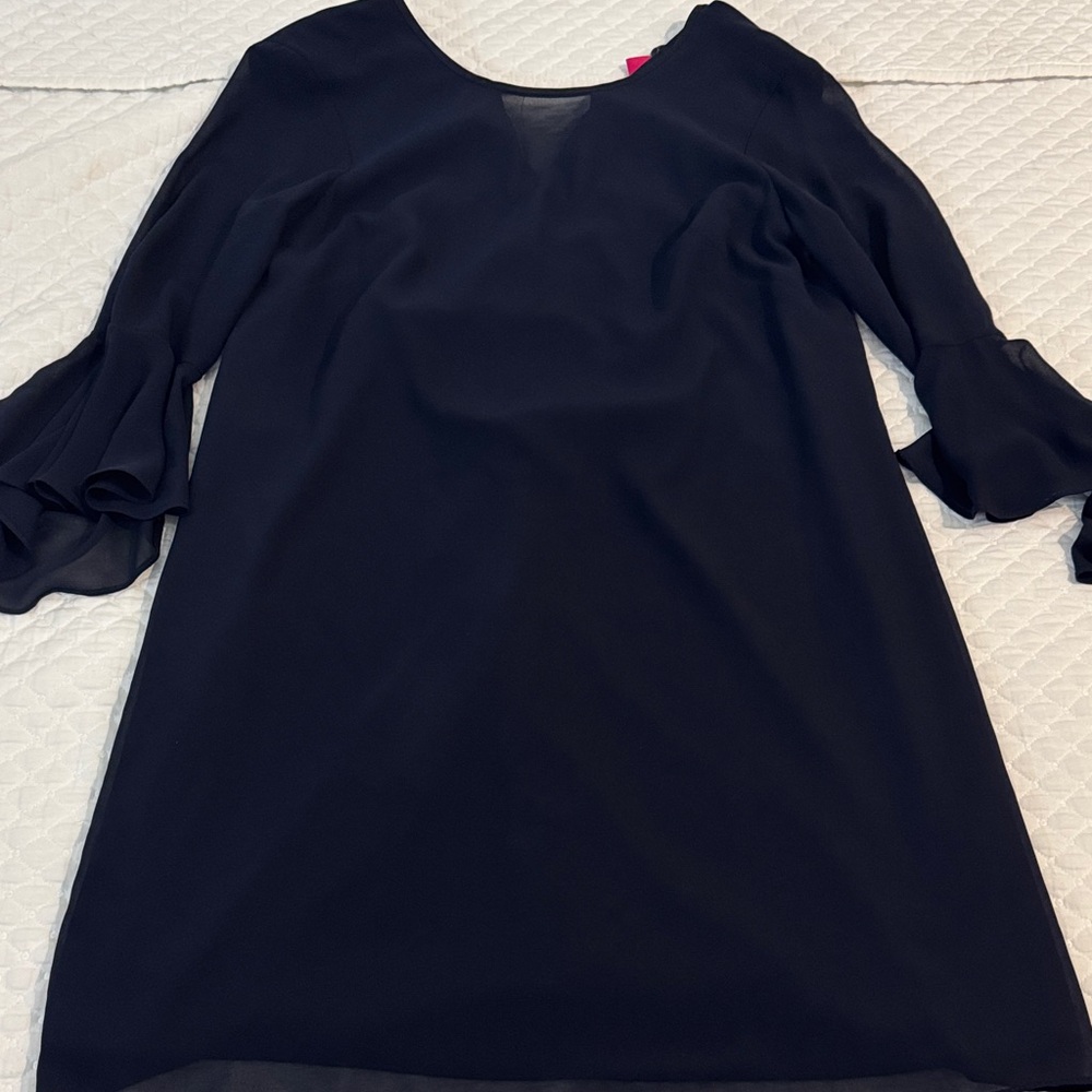 Vince Camuto Navy Shift Dress with Ruffle Sleeves